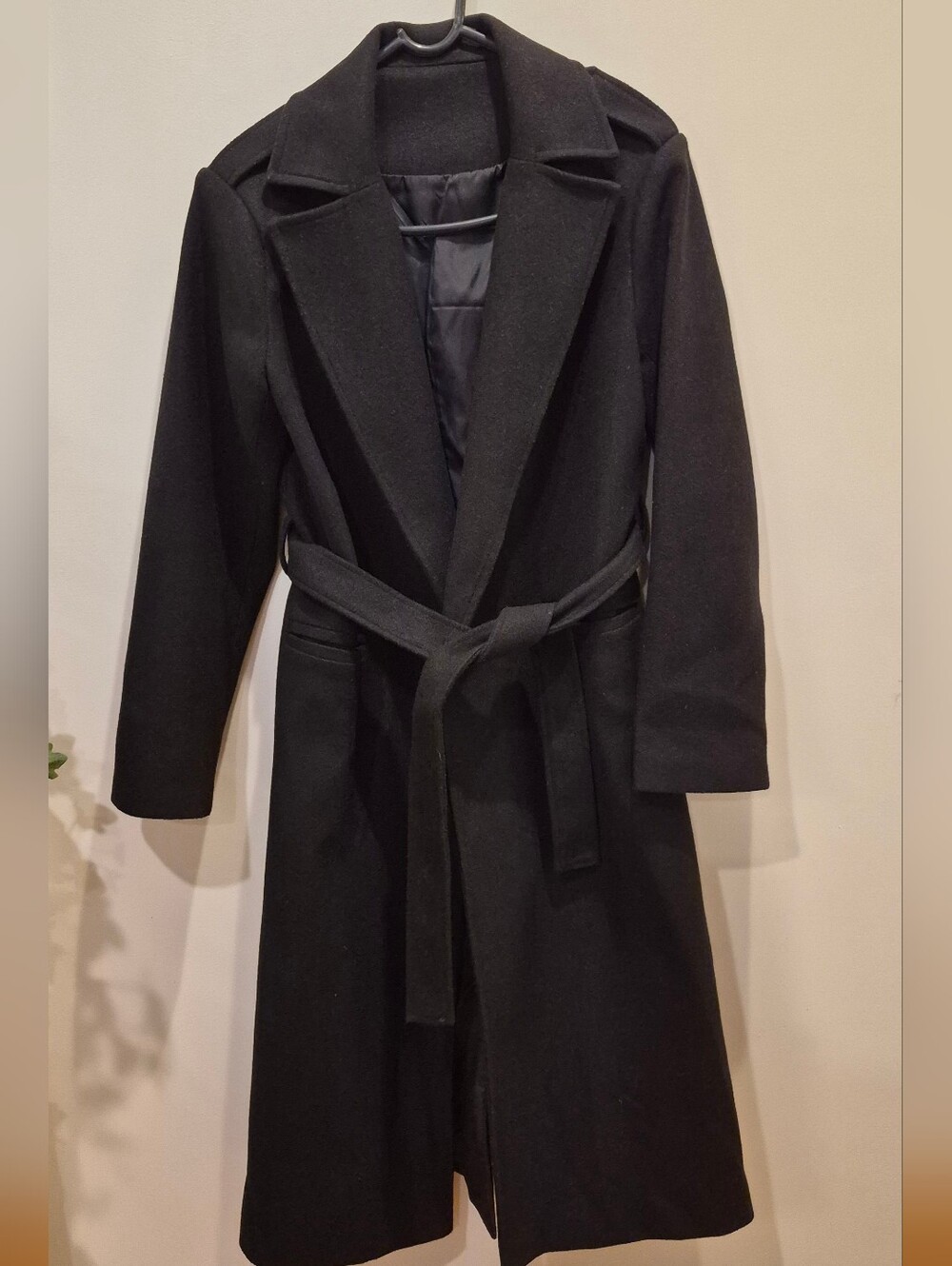 Classic Black Belted Wool-Blend Women's Coat